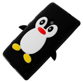 Силиконов гръб ТПУ 3D пингвин за Nokia X / Nokia X + черен